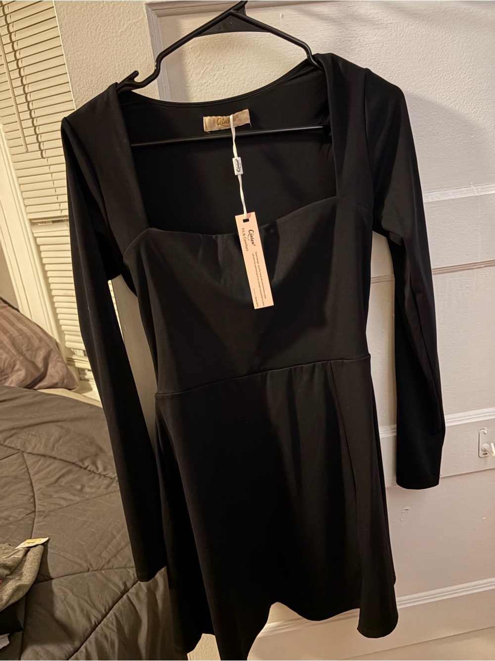 Amazon Black Long-Sleeve Square-Neck Mini Dress